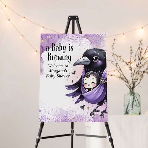 Goth Baby Shower Gender Neutral Purple Black Crow Foam Board