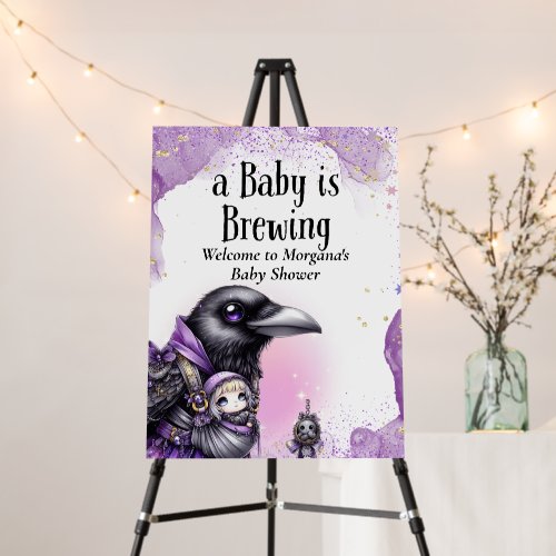 Goth Baby Shower Gender Neutral Purple Black Crow Foam Board