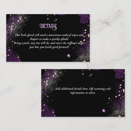 Goth Baby Shower Purple Black Diaper Raffle Enclosure Card