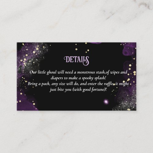 Goth Baby Shower Purple Black Diaper Raffle Enclosure Card