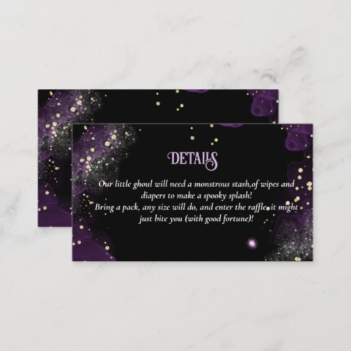 Goth Baby Shower Purple Black Diaper Raffle Enclosure Card