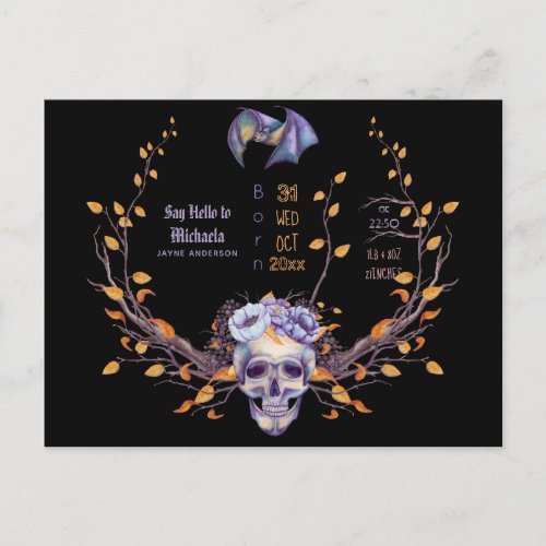 GOTH Baby Stats Arrival Announcement Halloween Postcard