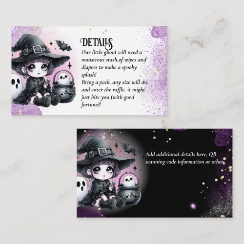 Goth Baby Witch Shower Purple Black Diaper Raffle Enclosure Card