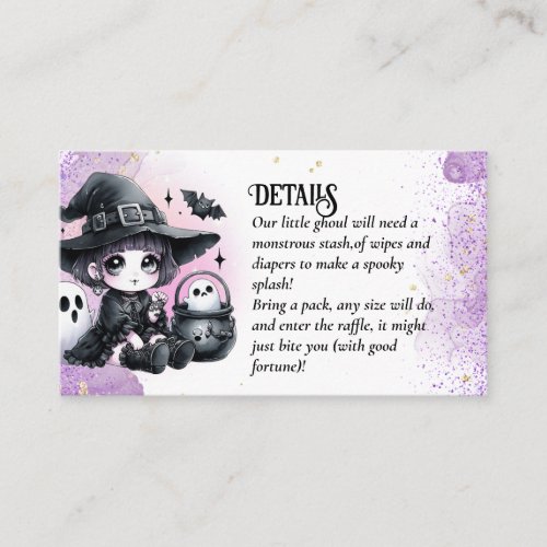 Goth Baby Witch Shower Purple Black Diaper Raffle Enclosure Card