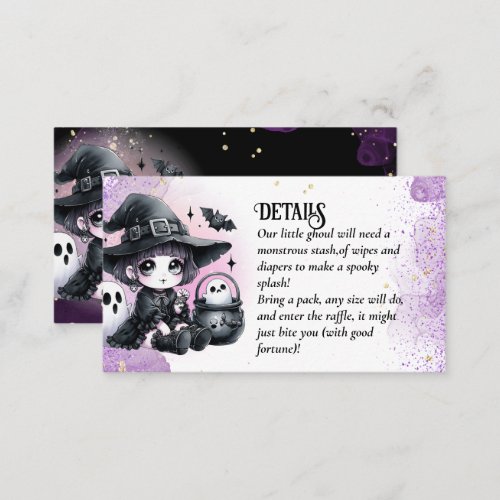 Goth Baby Witch Shower Purple Black Diaper Raffle Enclosure Card