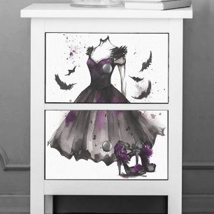 Goth Bat Fashion Purple Gray Dress High Heels Tissue Paper