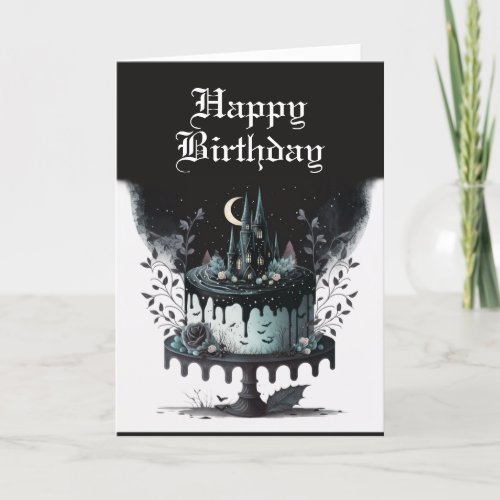 Goth Birthday Card _ Spooky Castle Birthday Cake