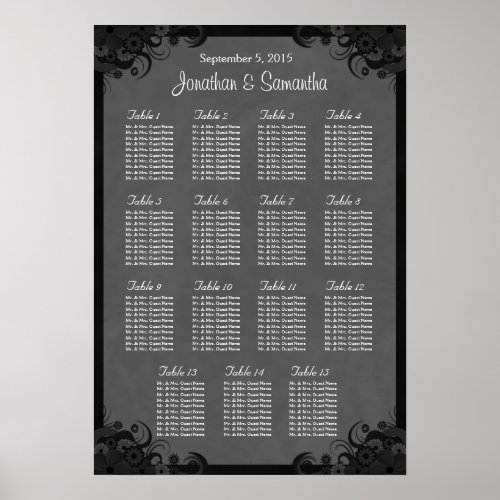 Goth Black and Gray 15 Wedding Table Seating Chart