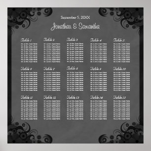 Goth Black and Gray Wedding 15 Table Seating Chart