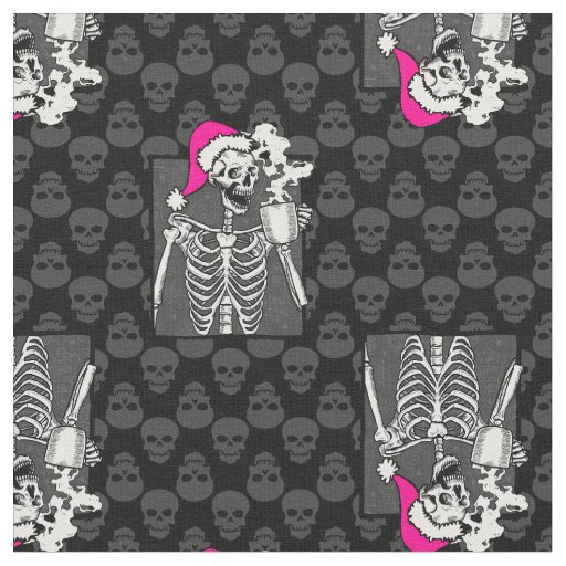 goth black christmas skull coffee skeleton pink fabric