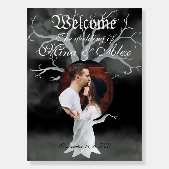 Goth Black Dark Forest Photo Wedding Welcome  Foam Board (Front)