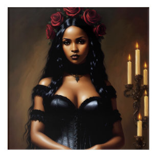 Goth Black Girl Red Roses Painting Acrylic Print