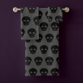 Dark Black Hot Pink Goth Skulls Kitchen Towel, Zazzle