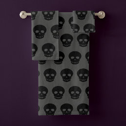 Goth Black Gray Skull Pattern Bath Towel Set