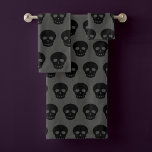 Goth Black Gray Skull Pattern Bath Towel Set at Zazzle