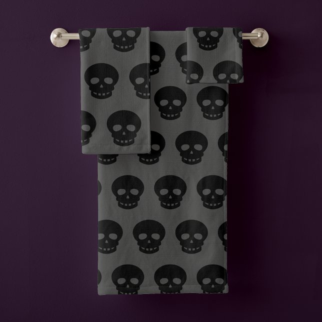 Goth Black Gray Skull Pattern Bath Towel Set (Creator Uploaded)