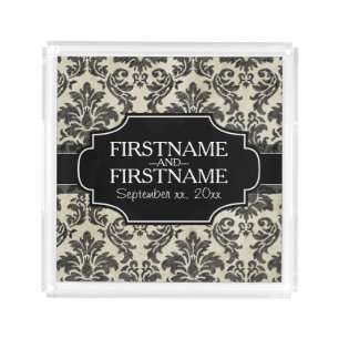 Goth Black Lace and Parchment Wedding Anniversary Acrylic Tray