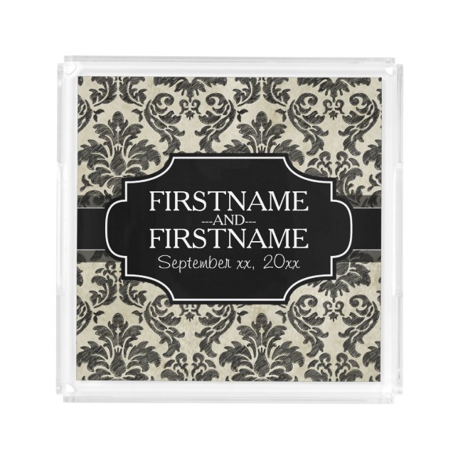 Goth Black Lace and Parchment Wedding Anniversary Acrylic Tray (Front)