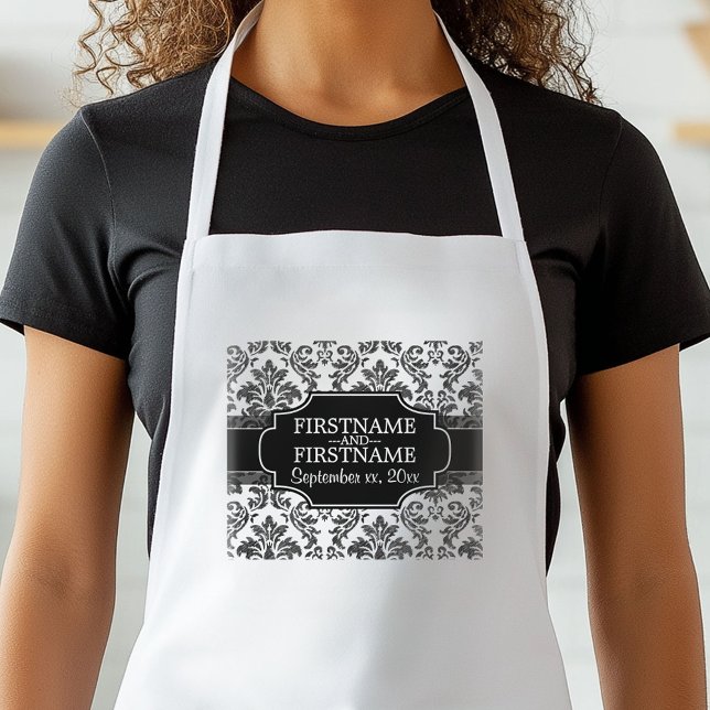 Goth Black Lace and Parchment Wedding Anniversary Adult Apron (Personalized Kitchen Apron)