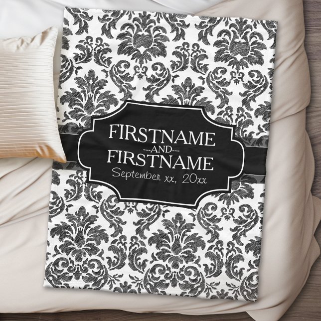 Goth Black Lace and Parchment Wedding Anniversary Fleece Blanket (Personalized wedding anniversary fleece blanket)