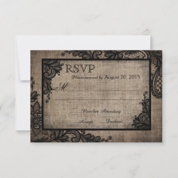Goth Black Lace Rustic Burlap Rsvp Card by NouDesigns at Zazzle