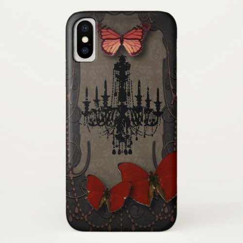 goth black Red butterfly paris vintage chandelier iPhone X Case