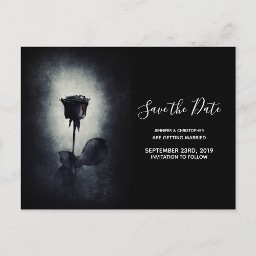 Goth Black Rose Bloody Petal Wedding Save the Date Postcard