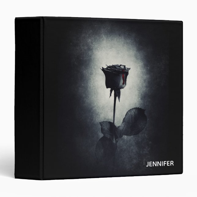 Goth Black Rose Dripping Blood Macabre 3 Ring Binder (Front/Spine)