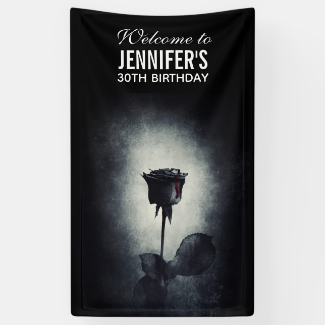 Goth Black Rose Dripping Blood Macabre Birthday Banner (Vertical)