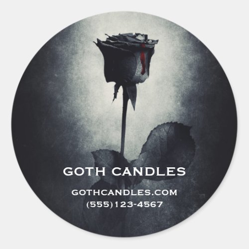 Goth Black Rose Dripping Blood Macabre Business Classic Round Sticker