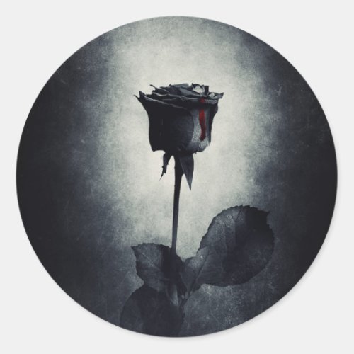 Goth Black Rose Dripping Blood Macabre Classic Round Sticker