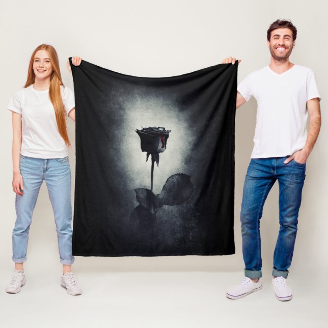 Goth Black Rose Dripping Blood Macabre Fleece Blanket (In Situ)