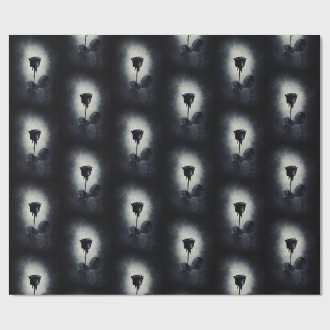 Goth Black Rose Dripping Blood Macabre Pattern Wrapping Paper (Flat)