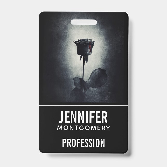 Goth Black Rose Dripping Blood Macabre Profession Badge (Front)