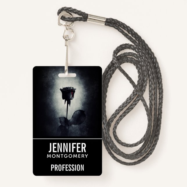 Goth Black Rose Dripping Blood Macabre Profession Badge (Front with Lanyard)