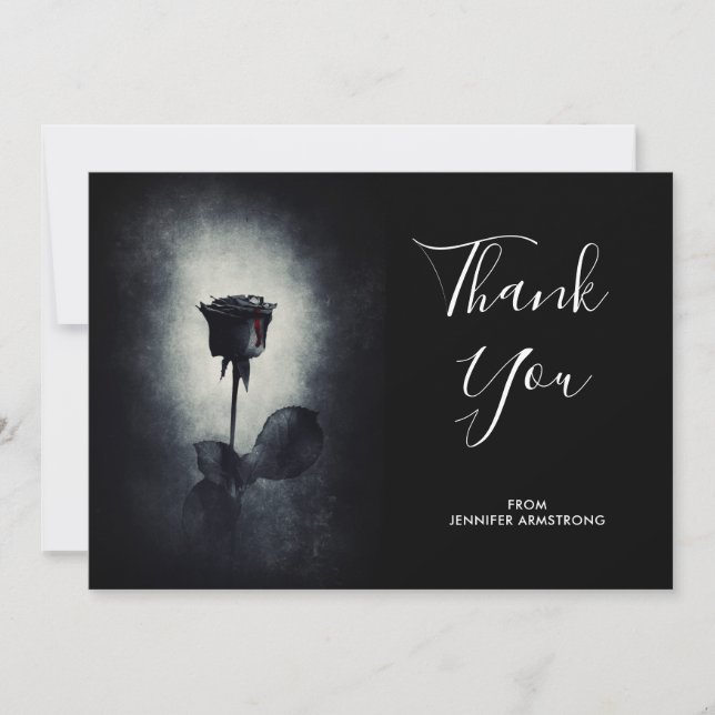 Goth Black Rose Dripping Blood Macabre Thank You Card (Front)