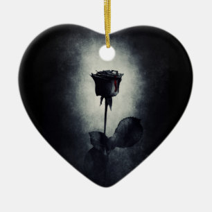 Goth Black Rose Dripping Blood Macabre Wedding Ceramic Ornament