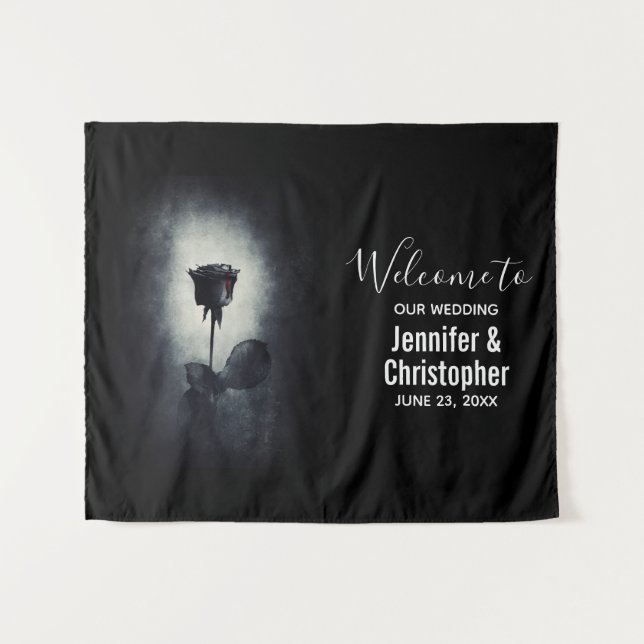 Goth Black Rose Dripping Blood Macabre Wedding Tapestry (Front (Horizontal))