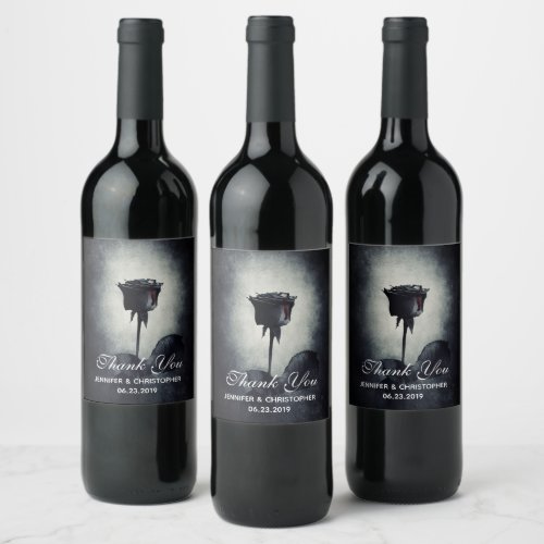 Goth Black Rose Dripping Blood Macabre Wedding Wine Label
