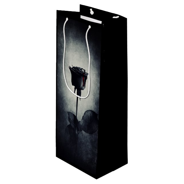 Goth Black Rose Dripping Blood Macabre Wine Gift Bag (Front Angled)