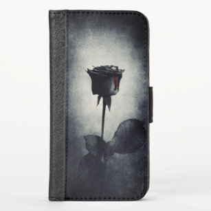 Goth Black Rose Dripping Blood on Black Grunge iPhone X Wallet Case