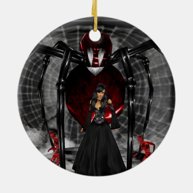 Goth Black Spider Round Ornament (Back)