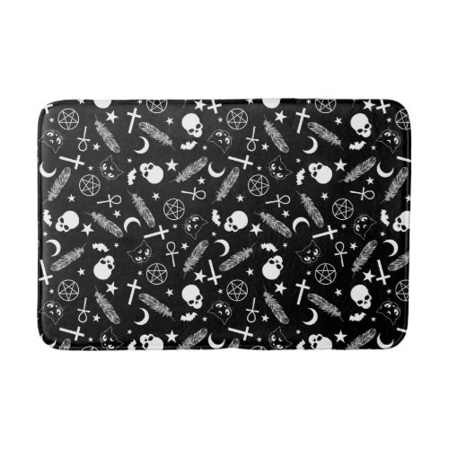 Goth Black White Skull Cross Pattern Bath Mat