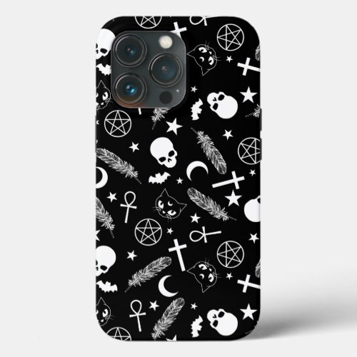 Goth Black White Skull Cross Pattern iPhone 13 Pro Case