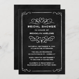 Goth Black White Vintage Chalkboard Bridal Shower Invitation