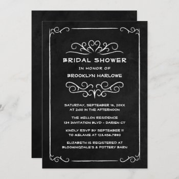 Goth Black White Vintage Chalkboard Bridal Shower  Invitation by merrybrides at Zazzle