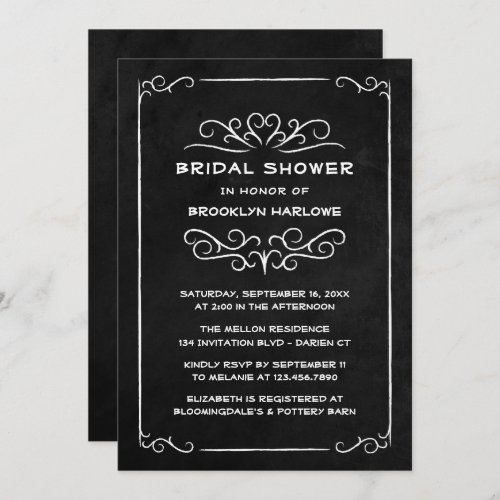 Goth Black White Vintage Chalkboard Bridal Shower  Invitation