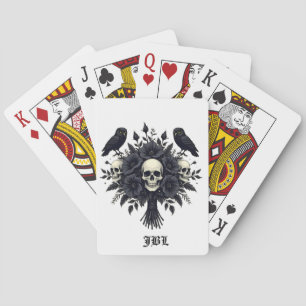 Goth Bouquet with Three Skulls and Two Owls Poker Cards