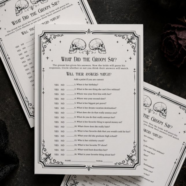 Goth Bridal Shower What Did He Say Game Card (Creator Uploaded)