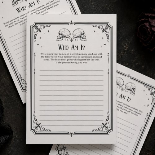 Goth Bridal Shower Who Am I Game Card